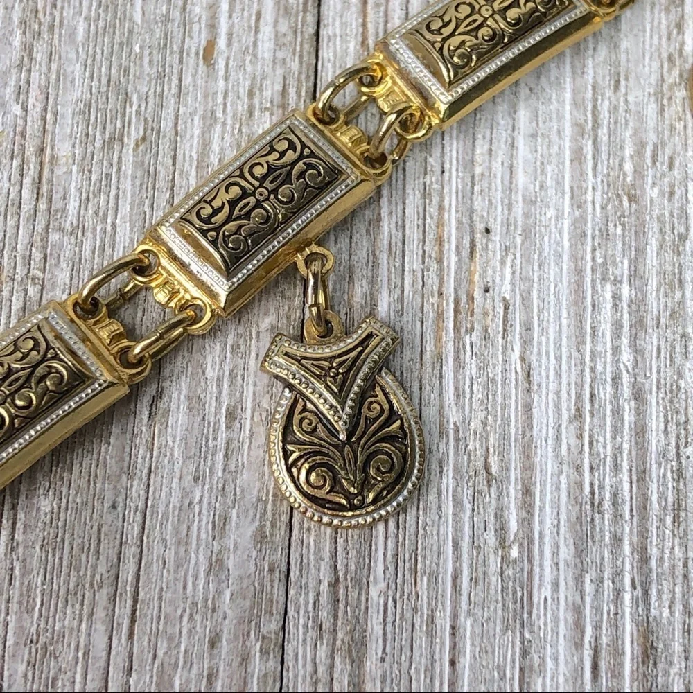 Arabesque Damascene Spanish Charm Link Bracelet
